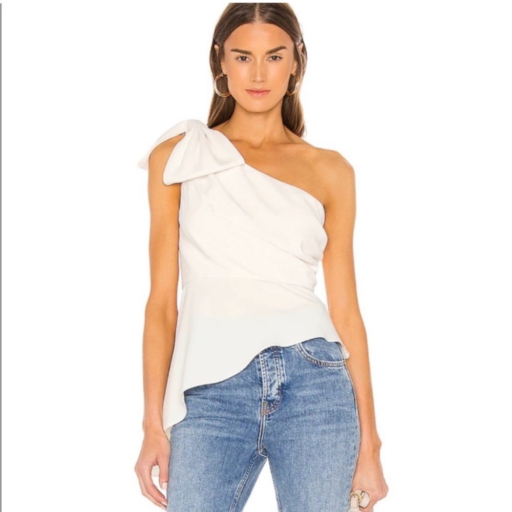 Amanda Uprichard Panama Top one shoulder bow white